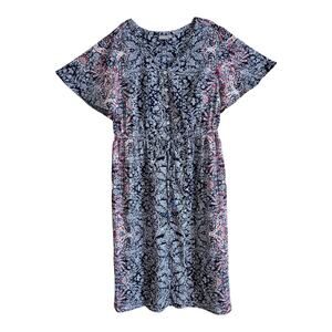 EShakti Women's Plus 1X 16 Dress Midi Floral Drawstring Waist Tie Belt Resort